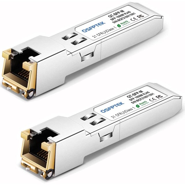 QSFPTEK 1G SFP RJ45 Copper Module Gigabit Transceiver 1000BASE-T for Cisco GLC-T/GLC-TE/SFP-GE-T, Ubiquiti UF-RJ45-1G,