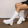 thumbnail image 2 of Dakaela Knee High Boots Women Lace up Fashion Leather Fall Combat Boots Platform Motorcycle Riding Boot with Side Zipper White 7.5, 2 of 9