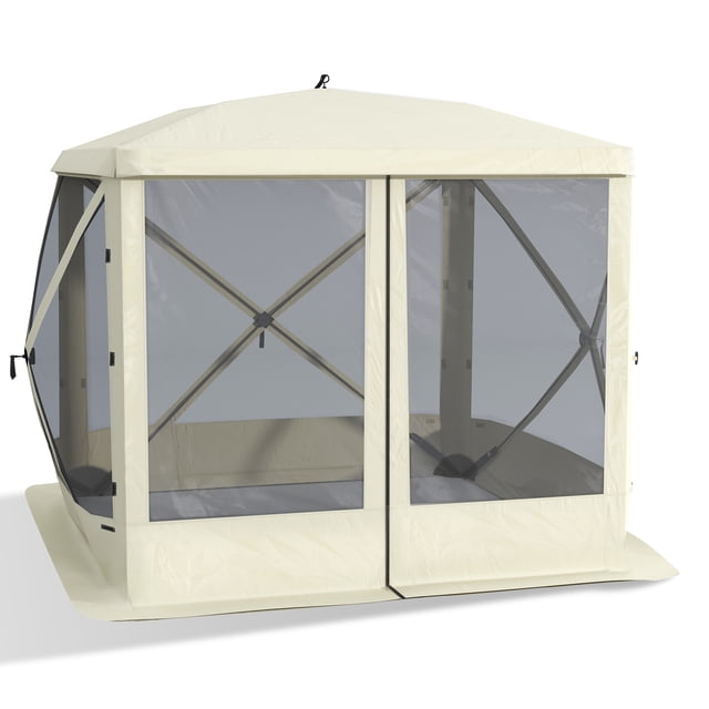 Outsunny Pavillon Moustiquaire Escamotable pour Camping, Installation Instantanée, Beige