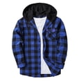 thumbnail image 1 of aohooy Flannel Jacket for Men with Hood - Trendy Casual Button Down Plaid Long Sleeve Fall Jackets Shacket with Pockets Blue,L, 1 of 6