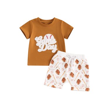 Honganda Ensemble de Shorts pour Bébés Garçons, T-shirt à Manches Courtes Brodé avec Shorts Imprimés Baseball Tenue d'Été