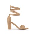 thumbnail image 3 of BLISSFUL STEP Women's Lace Up and Ankle Strap Block Heel Sandals Nude 7, 3 of 7