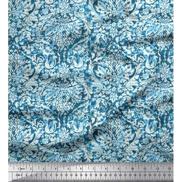 Soimoi Polyester Crepe Fabric Leaves & Floral Batik Print Sewing Fabric Yard 52 Inch Wide