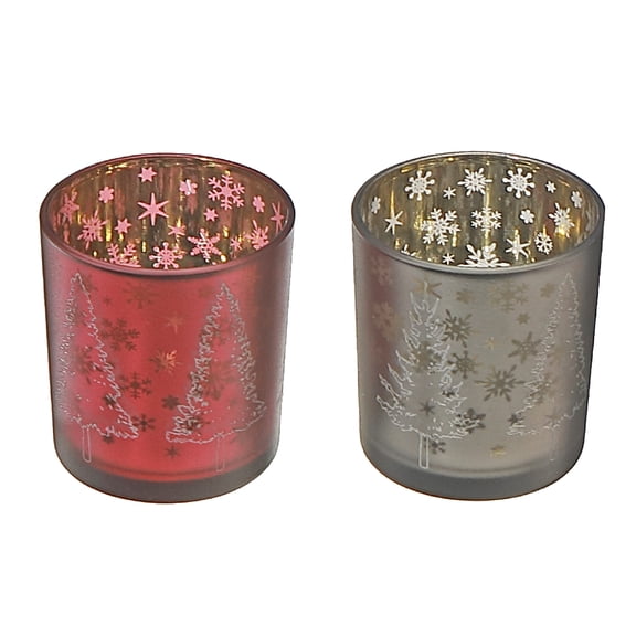 Photophores En Verre (Forêt Hivernale) (Assortiment) - Lot De 2