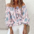 thumbnail image 3 of Ccdes Off Shoulder Top, Elegant Floral Print Blouse Loose Stylish Polyester For Office Work For Outdoor Activity, 3 of 5