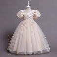 thumbnail image 4 of EINCcm Robe d'Été pour Filles, Robes de Princesse pour Filles, Robes d'Été pour Filles à Manches Courtes Robe de Princesse Robe à Queue Fleurie Robe Tutu, pour Enfants Bébé Fille, Kaki, 7-8 Ans, 4 of 6