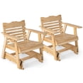 thumbnail image 1 of Patiojoy 2PCS Outdoor Fir Wood Rocking Chair Outdoor Glider Chair with Rotatable Hidden Cup Holder and Curved Seat, 1 of 8