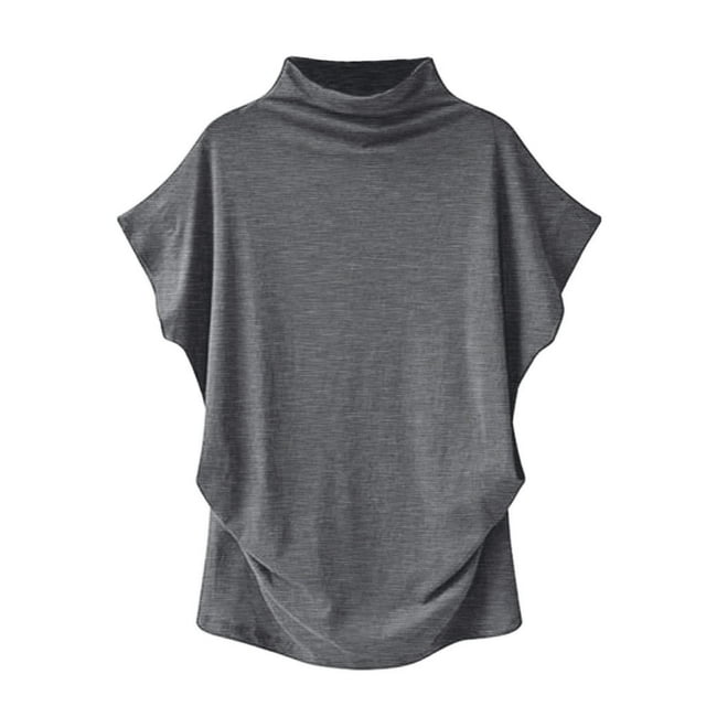 AMERTEER Blouse Décontractée en Coton à Manches Courtes et Col Roulé pour Femmes, Grande Taille