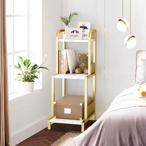 QinaQin Petite bibliothèque, 3-Tier Étagère en or, étagère mince en blanc et en or