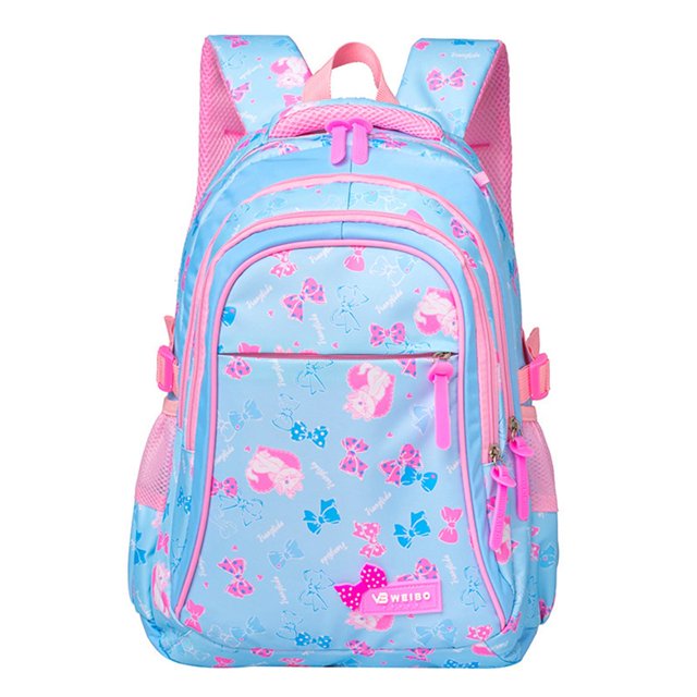 Student Backpack Bow Print Waterproof Smooth Zipper Bookbag Handbag Pencil Bag for Primary School Students