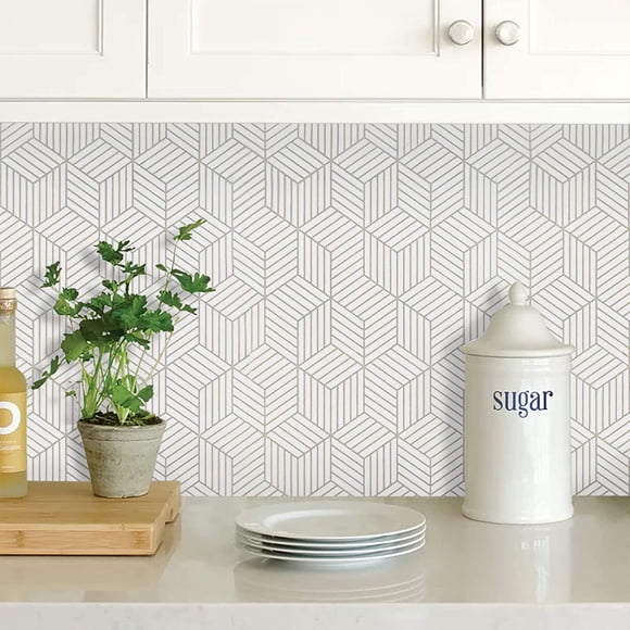 White and Silver Peel and Stick Wallpaper White Contact Paper 17.7”×393” Sliver Stripe Wallpaper Self Adhesive Removable Wallpaper Geometric Pattern Hexagon Wallpaper Shelf Drawer Liner Vinyl Film