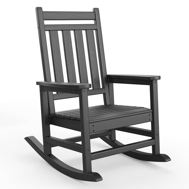 HDPE Outdoor Rocking Chair for Adults - All-Weather Resistant High Back Porch Rocker for Patio & Front Porch - Black