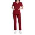 thumbnail image 4 of Ktyne Ensembles de Sarraus Rouges pour Femmes, Uniforme d'Infirmière Extensible, Haut de Sarrau à Manches Courtes et Pantalon Jogger, Tenue de Sarrau de Couleur Unie avec Multiples Poches, Rouge Foncé L, 4 of 4