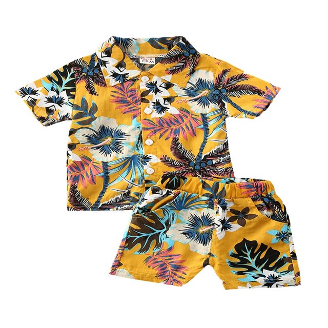 MesaSe Ensemble d'Été pour Garçons Chemise à Manches Courtes Col Rabattu Shorts