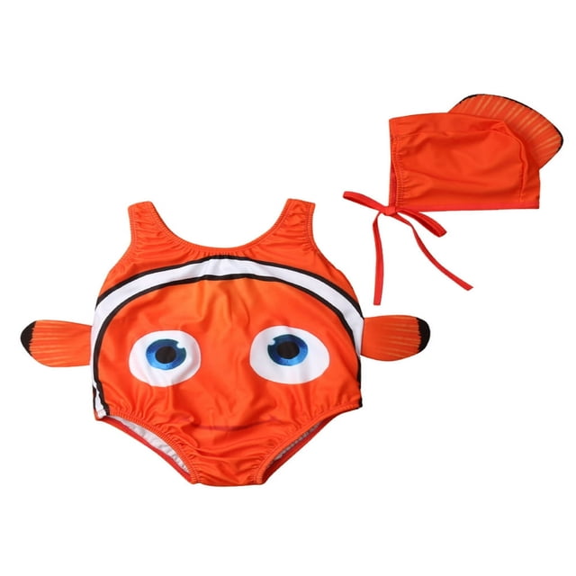 Toddler Boy Girl Fish Bathing Suit with Hat One Piece Swimsuit Set