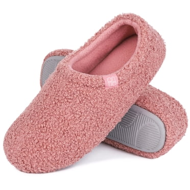 HomeTop Women's Fuzzy Curly Fur Memory Foam Loafer Slippers with Polar Fleece Lining
