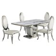 thumbnail image 1 of White Marble 5 piece Dining Set with Silver Stainless Steel Base, 1 of 4