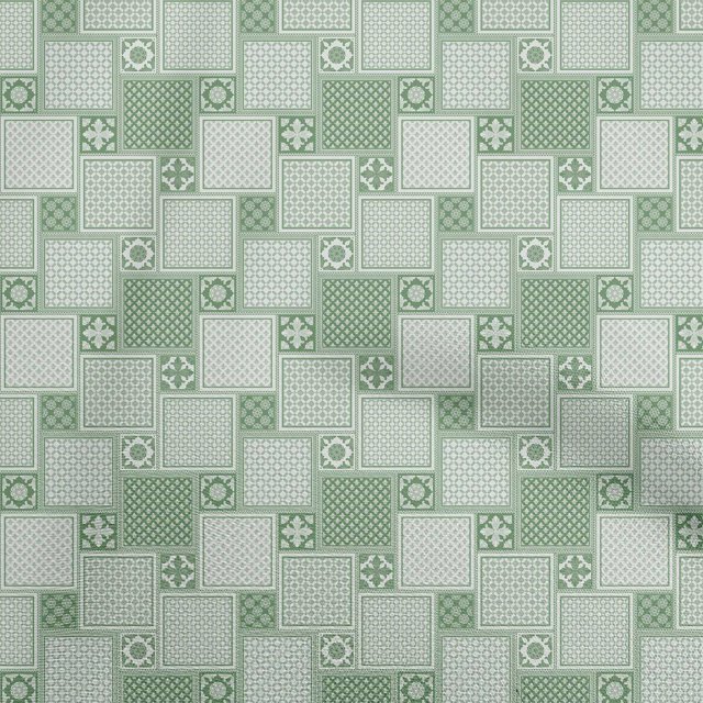 oneOone Cotton Poplin Green Fabric Asian Block Tile Craft Projects Decor Fabric Printed By The Yard 42 Inch Wide