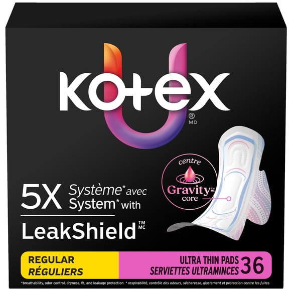 Serviettes ultraminces Kotex avec ailes, absorption régulière, 36 unités