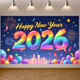 thumbnail image 1 of Colorful Fireworks 2026 New Year Banner Shiny Stars Happy New Year Display Champagne Glass Design Party Balloons 2026 Celebration Backdrop for New Year Party 2026 Celebration New Year Eve Event, 1 of 5