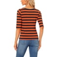 thumbnail image 3 of INSPIRE CHIC Hauts pour Femmes Non Doublés Col Rond Manches au Coude Coupe Ajustée T-Shirt Décontracté m Orange Bleu Marine, 3 of 6