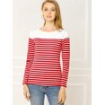 thumbnail image 3 of INSPIRE CHIC Blouse pour Femme à Rayures à Blocs de Couleur à Manches Longues T-Shirt Décontracté TP Rouge-Blanc, 3 of 4