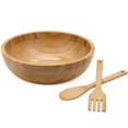 thumbnail image 3 of 10in Rounded Bamboo Salad Bowl with 2 Serving Utensils Spoon Large Wood Salad Container Bowl Mixing Bowl Environmentally-friendly Naturally Kitchenware Wooden, 3 of 6