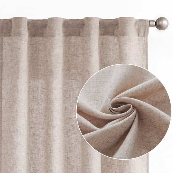 Curtainking Linen Curtains 63 Inch Length for Living Room Farmhouse Rod Pocket Back Tab Light Filtering Window Drapes for Bedroom Curtains Crude 2 Panels Taupe