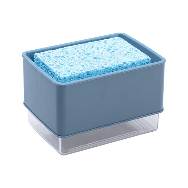Kitchen Soap Dispenser with Sponge Holder and Drain Pan – 350 mL Automatic Liquid Dispenser for Sink, ABS Material, Transparent Container