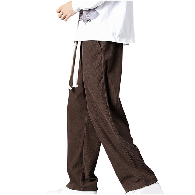 LOVZFMLL Men's Pants Men's Fashion Drawstring Elastic Waist Solid Color Casual Jogger Length Pants