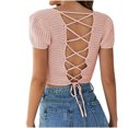 thumbnail image 4 of Hauts Courts à Encolure Carrée pour Femmes, Manches Courtes, Tricot au Crochet, Hauts de Sortie, T-Shirts Courts Basiques Ajustés, 4 of 4