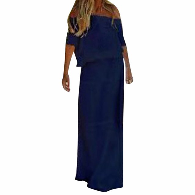 WTXUE Robes d'Été pour Femmes 2024, Robe d'Été pour Dames Couleur Unie Décontractée Couleur Unie à une Épaule Taille Élastique à Manches Courtes, Robe Bleue Femme, Blue2 L