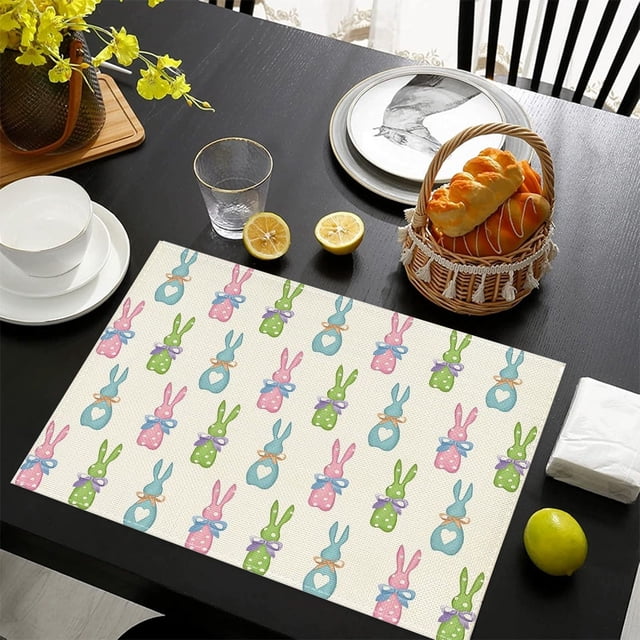 TIMIFIS Easter Placemats, Beautiful Happy Easter Placemats Spring Easter Place Mats Vintage Dining Table Decorations Bunny Chick Easter Holiday Table Mats for Kitchen Dining Decoration Home Decor
