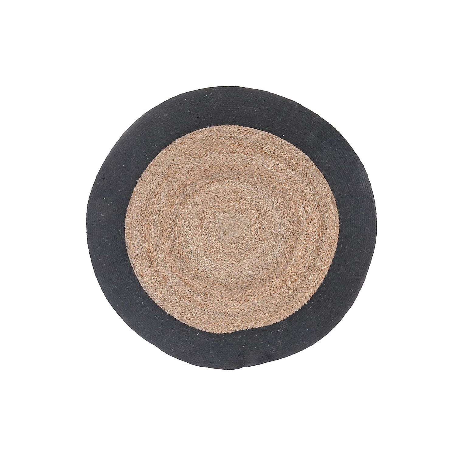 IH Casa Decor Rond Mat De Jute Tressé Avec Bordure De Coton Noir 36"