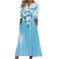 thumbnail image 2 of Ovzne Robes d'Été pour Femmes 2025 Robe de Plage Femme Couleur Unie Ample Décontractée à la Mode Imprimée à Manches Courtes à Col en V Robe Mi-Mollet à Manches Courtes à Col en V Robe d'Été à Manches Courtes, 2 of 5
