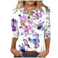 thumbnail image 1 of TIMIFIS Hauts pour Femmes Manches 3/4 Décontractés Coupe Ample Tuniques Col Rond T-shirt Automne, 1 of 4