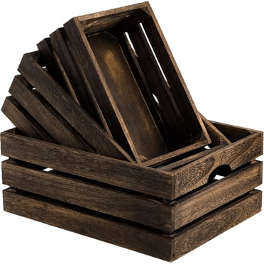 Estbridge Set of 3 Nesting Wooden Crates Rustic Wood Basket with Handles Decorative Farmhouse Wooden Storage Container Boxes for Party Office Bedroom Kitchen and Closet