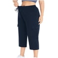 thumbnail image 4 of RKSTN Oversize Womens Pants Casual Solid Color Waist Drawstring Elastic Waist Comfortable Versatile Crop Pants with Pockets Summer Fall Style, 4 of 9