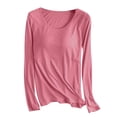 thumbnail image 1 of AherBiu Hauts Grande Taille pour Femmes Automne Manches Longues Haut de Pyjama Doux avec Soutien-Gorge Intégré Col Ras du Cou T-Shirts de Pyjama Confortables, 1 of 7