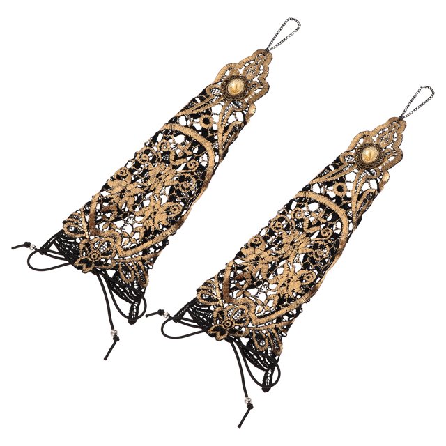 UPOUART 2Pcs Floral Lace Fingerless Gloves Beaded Bridal Cuffs for Stylish Party and Wedding