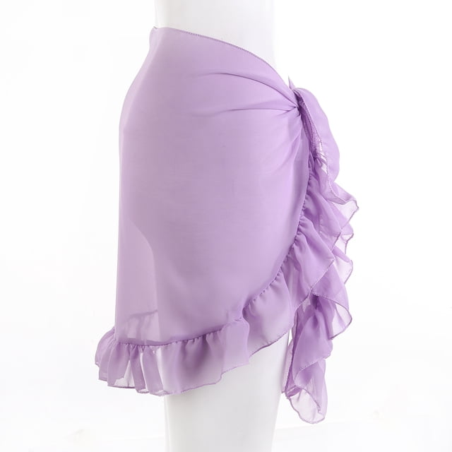 Fortune Women Mesh Mini Ruffle Skirts Cover Up Candy Color Bathing Skirt Beachwear Wrap