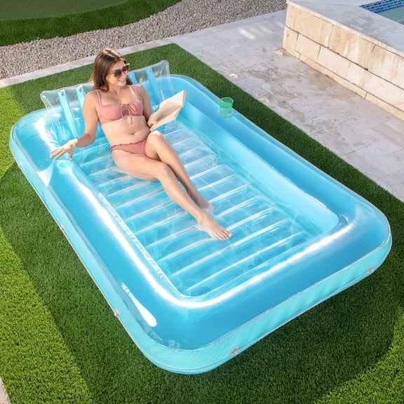 SLOOSH 85" x 57" Extra Large Inflatable Tanning Pool Adult with Pillow, Pool Floats Suntan Tub Raft, Blue