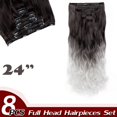 thumbnail image 2 of Extensions de Cheveux Synthétiques à Clip Pleine Tête 8 Pcs 18 Clips Postiche Long Bouclé Lisse, 2 of 5