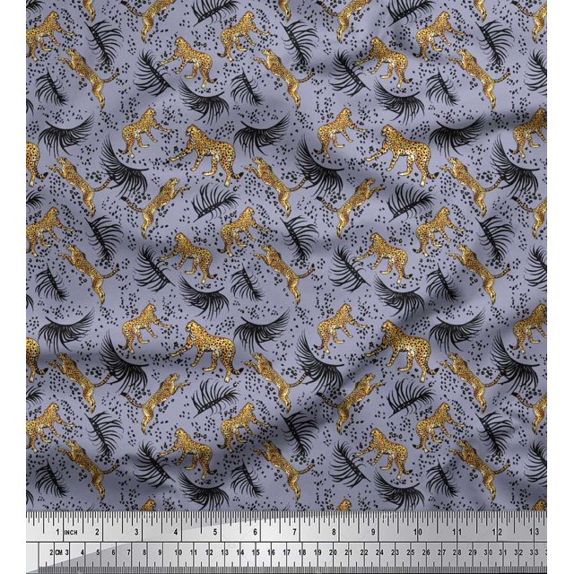 Soimoi Polyester Crepe Fabric Leaves & Leopard Animal Print Fabric by The Yard 52 Inch Wide