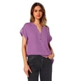 thumbnail image 4 of Yuyuzo Womens T Shirts Cap Sleeve Tops Button up V Neck Top Solid Color Basic Summer Tees Tops, 4 of 7
