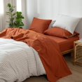 thumbnail image 1 of Bedding Sheet Set Washed Cotton Linen Like Textu Breathable Durable Soft Comfy (Dark Orange Queen), 1 of 6