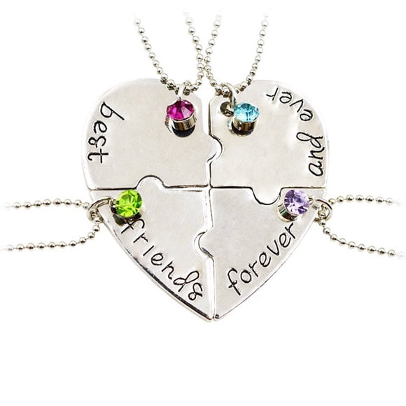 Ensemble de 4 Pcs Colliers Pendentifs Strass Incrustés Bijoux Cadeau Forme Cœur Meilleurs Amis pour Toujours et à Toujours Pendentif BFF Collier pour Banquet