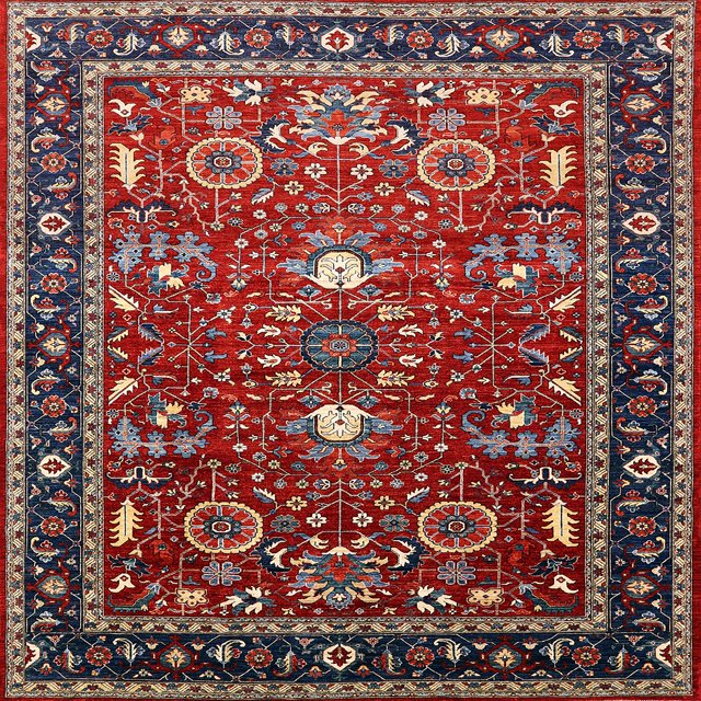 Ahgly Company Indoor Square Mid-Century Modern Cranberry Red Oriental Area Rugs, 6' Square