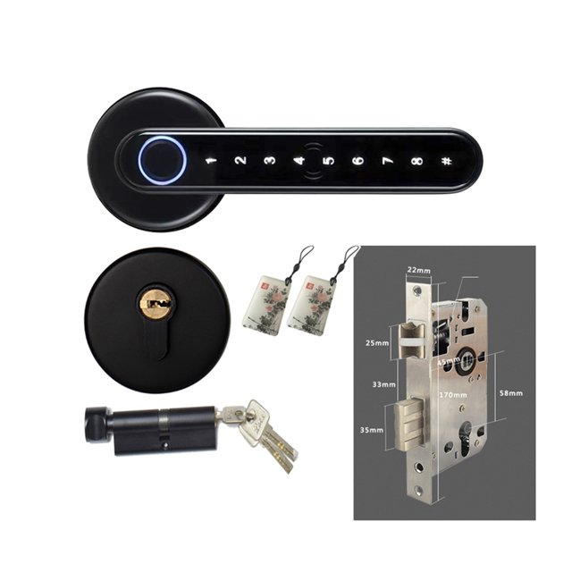 Serrure de Porte, Serrure Biométrique Intelligente à Empreinte Digitale avec Télécommande Compatible Bluetooth et Application Tuya pour Porte Intérieure en Bois et Métal, Facile à Installer