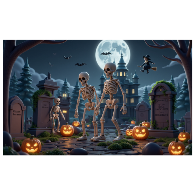 Spooky Scene Halloween Banner Gothic Theme Pumpkin Lantern Skeleton Design Cemetery Setting for Halloween Party Event Decor